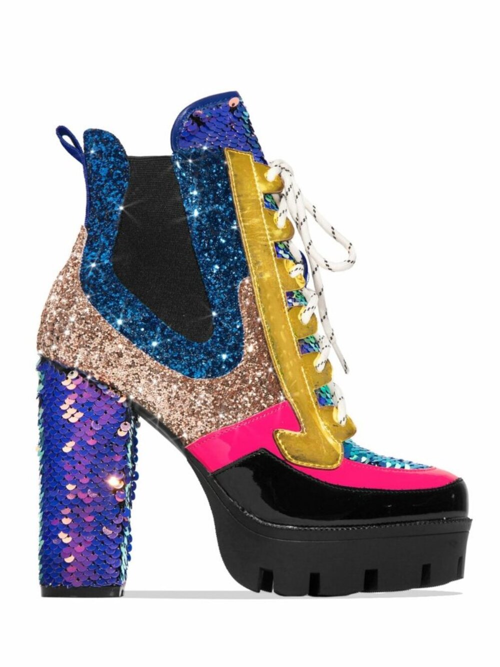 NEW🔥Mermaid Sequin Glitter Lace Up Combat Ankle Booties Boot Platform High Heel - Picture 4 of 6